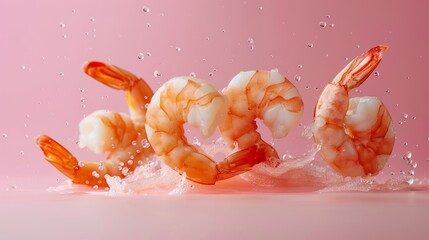 Cooked shrimp falls down from above in the advertisement image.