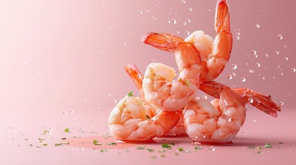 Cooked shrimp falls down from above in the advertisement image.