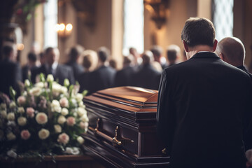 Sad bury ceremony at old cemetery church funeral farewell rest in peace Generative AI picture