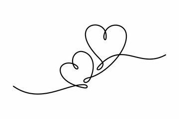 Continuous one line drawing of two hearts symbol. Hand drawing love icon. Two linked hearts.
