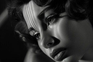 Portrait of beautiful young femme fatale woman in cinematic film black white style generative AI