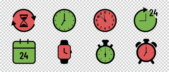 Time And Calendar Icons Set - Different Vector Illustrations Isolated On Transparent Background