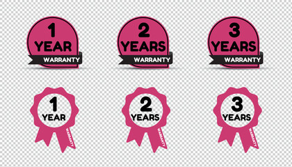 Different Warranty Button Set - Vector Illustrations Isolated On Transparent Background