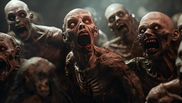 Hordes of undead, Zombie walking in the abandoned town, Beginning of the zombie apocalypse, Zombie crowd walking	