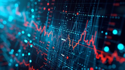 Obraz premium Detailed analysis display: investment trading metrics and trends on stock market graph chart with indicators - Financial monitoring close-up view