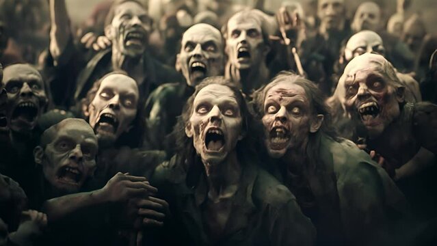 Hordes of undead, Zombie walking in the abandoned town, Beginning of the zombie apocalypse, Zombie crowd walking	