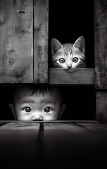child with cat