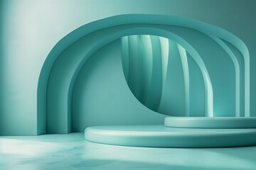A room with modern design and a prominent circular arch, adding architectural interest to the space. The arch frames a section of the room, enhancing its visual appeal