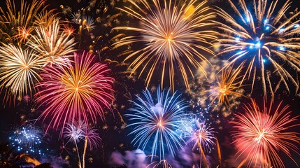Fototapeta premium Glittering Gala: A Golden Firework Illuminates the Night Sky