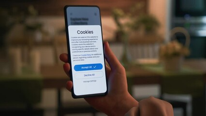 Accept web cookies on a smartphone. General Data Protection Regulation GDPR in the EU.