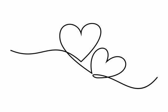 Continuous one line drawing of two hearts symbol. Hand drawing love icon. Two linked hearts.