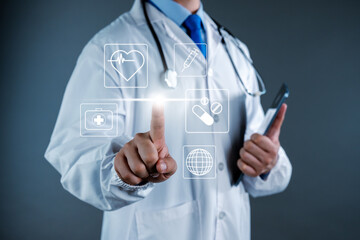 Virtual Button Pressing by Doctor in Business Technology Concept	