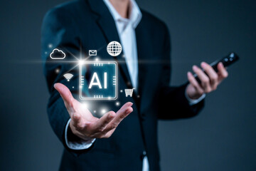 Successful businessman using artificial intelligence technology in business.	
