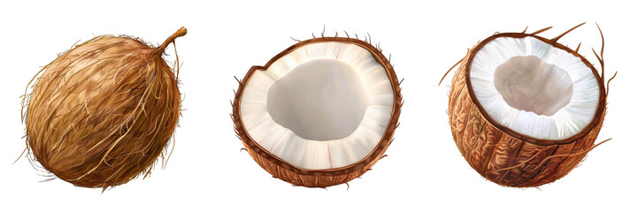 Hand drawn illustration of coconut isolated on transparent background cutout png