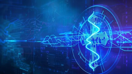 Fototapeta premium Banner Neon of innovative healthcare solutions in futuristic styles, enhancing patient care, with copy space