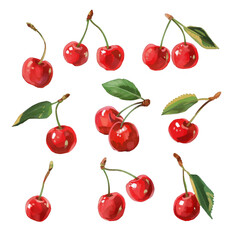 Hand drawn illustration of cherry isolated on transparent background cutout png
