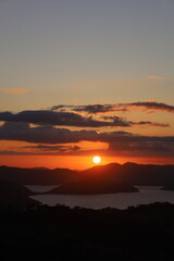 Countryside of Coron - Amazing view from Mount Tapyas on Busuanga Island at sunset - tropical destination with paradise landscape scenery, Palawan, Philippines.