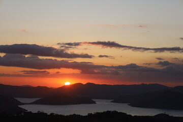 Countryside of Coron - Amazing view from Mount Tapyas on Busuanga Island at sunset - tropical destination with paradise landscape scenery, Palawan, Philippines.