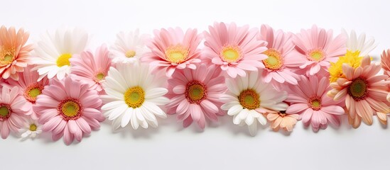 A copy space image featuring Transvaal daisies against a white backdrop