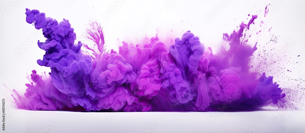 Aufkleber A vibrant explosion of purple color powder is captured in a freeze frame on a white backdrop creating a visually striking copy space image 135 characters