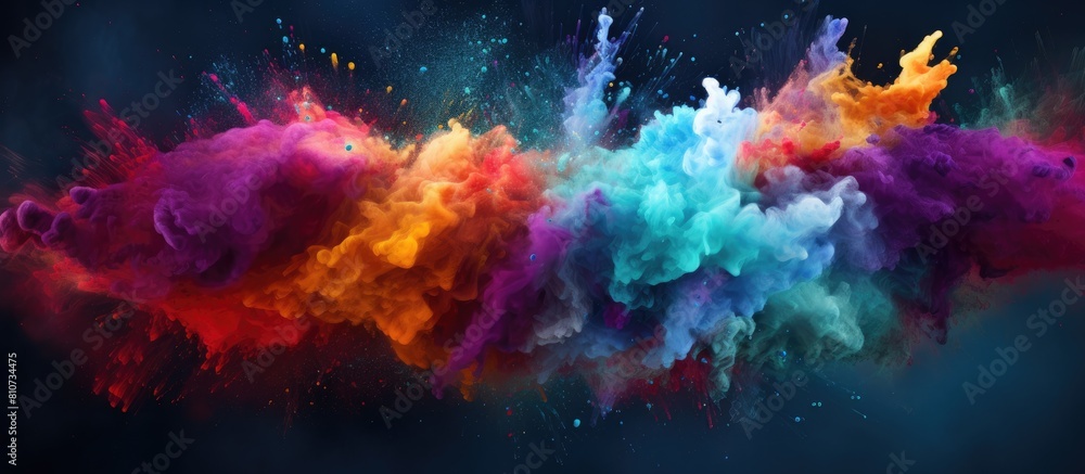 Aufkleber A vibrant abstract explosion of multicolored powder particles creating a mesmerizing background with a freeze frame effect The image captures the dynamic motion of exploding color powder creating a s