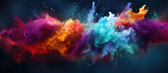 A vibrant abstract explosion of multicolored powder particles creating a mesmerizing background with a freeze frame effect The image captures the dynamic motion of exploding color powder creating a s