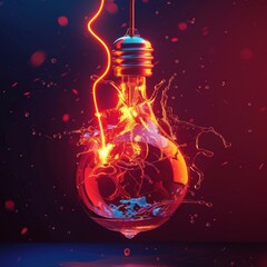 Electricity flowing through liquid in a light bulb creating a lightning bolt - obrazy, fototapety, plakaty