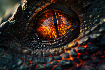 A close-up illustration of a dragon's eye - obrazy, fototapety, plakaty