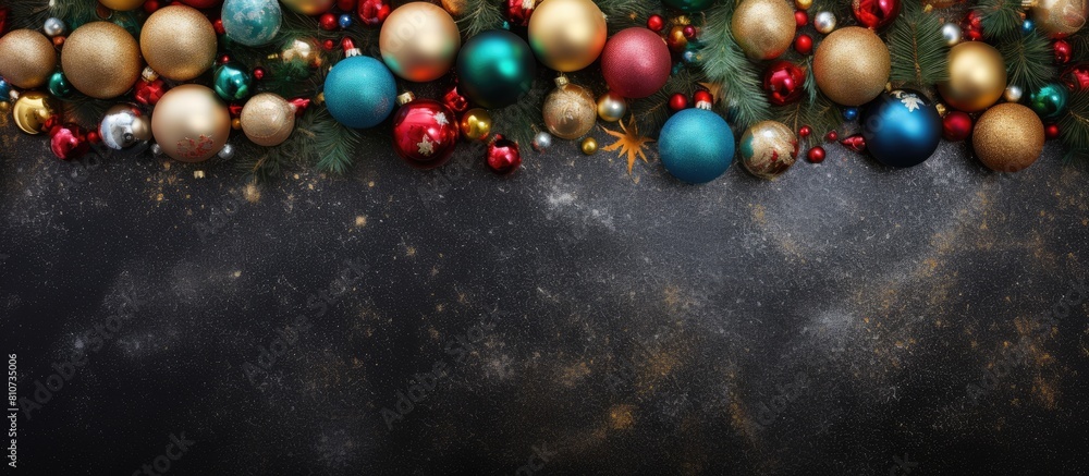 Aufkleber a festive christmas scene featuring a vibrant christmas tree adorned with colorful toys and sequined