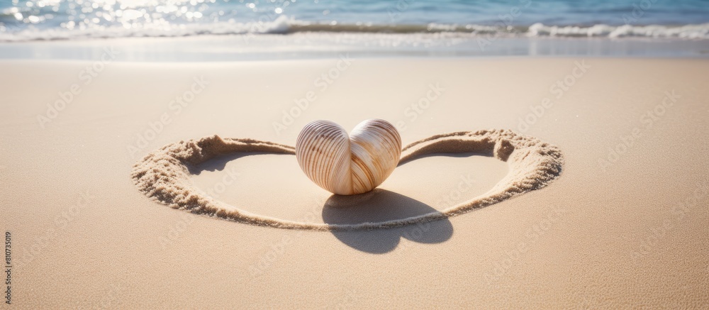 Aufkleber a heart shape drawn in the sand with a wave s curved line white shells and natural lighting copy spa