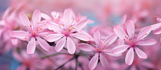 Pink spider flowers create a vibrant and eye catching backdrop with plenty of copy space for your images