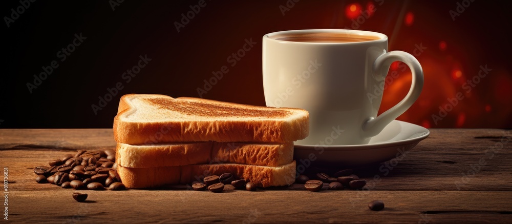 Poster A coffee cup placed next to a slice of toast in a copy space image
