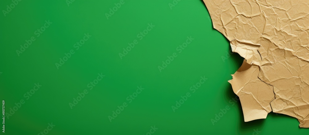 Poster recycled torn cardboard piece with a copy space image isolated on a vibrant green background