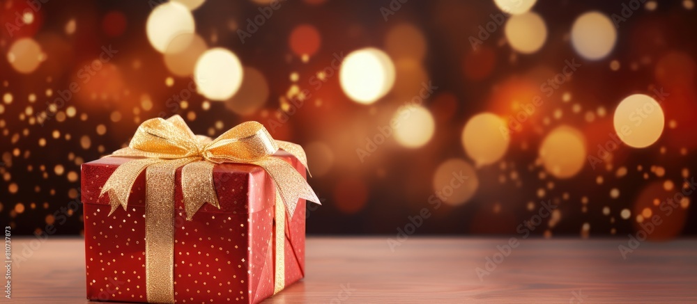Leinwandbilder a festive christmas backdrop featuring a red gift box adorned with a golden bow set against a backdr