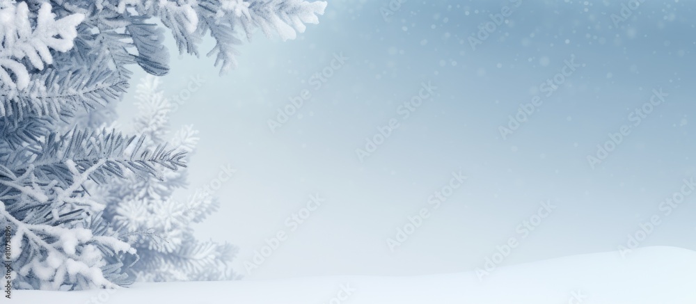 Poster snow covered fir branches in a copy space image representing the new year and christmas theme