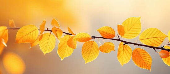 Obraz premium A close up copy space image of vibrant yellow autumn leaves