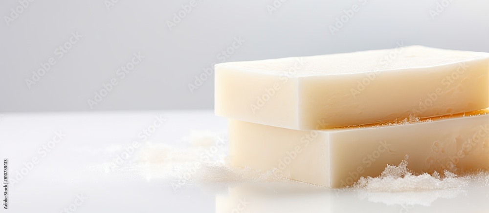 Poster Close up shot of a white background with a handmade soap providing ample space for copy or text in the image