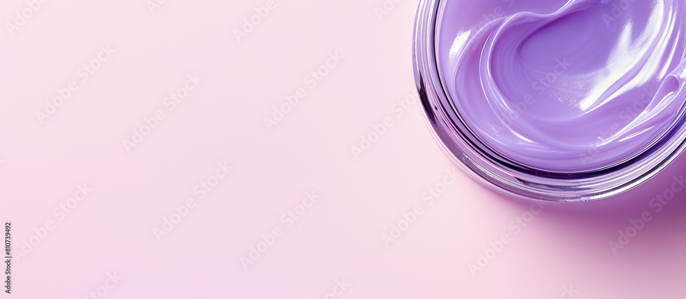 Poster top view of a light violet background with a clear cosmetic gel providing ample space for text