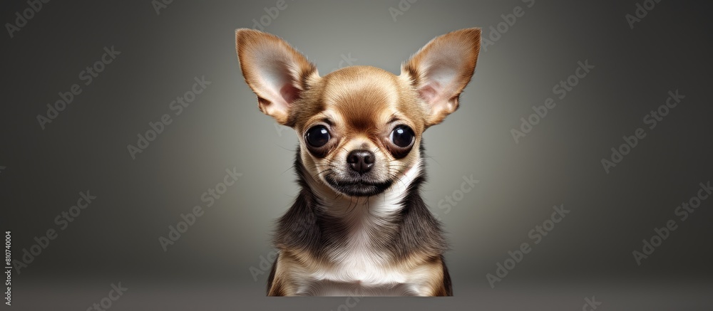 Poster Small sized dog breed known as the Chihuahua shown in a photo with an empty background for potential text or image overlays. Creative banner. Copyspace image