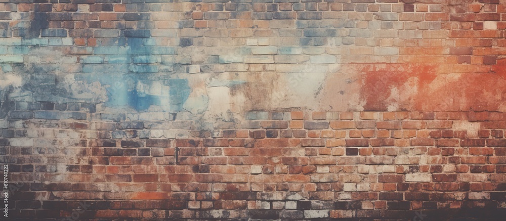 Poster Blurred brick wall background with a copy space image featuring a concept photo of a blurred building as a textured surface