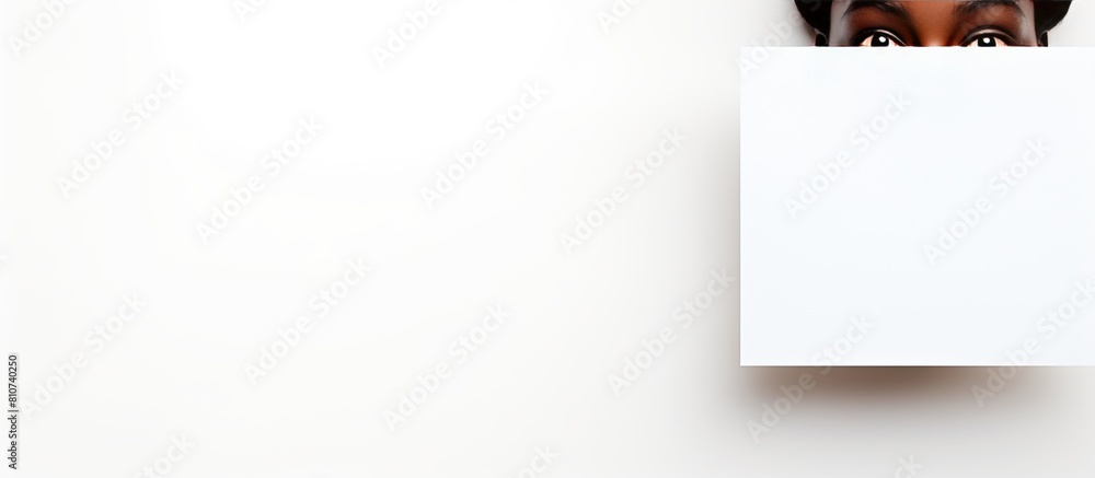 Poster a face with a look of amazement is displayed on an adhesive note which is positioned against a white
