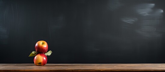 A copy space image depicting a child with an apple balanced on their head situated close to a chalkboard capturing the essence of a back to school concept background - Powered by Adobe