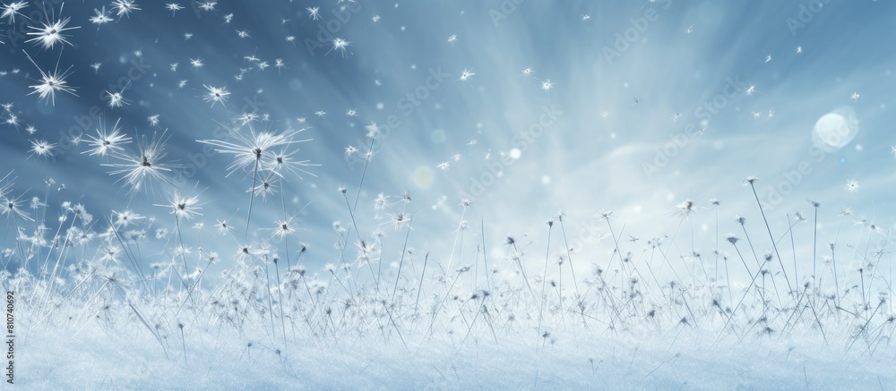 Poster a wintry backdrop with space for text or lettering showcasing needles scattered amidst the snow. cre