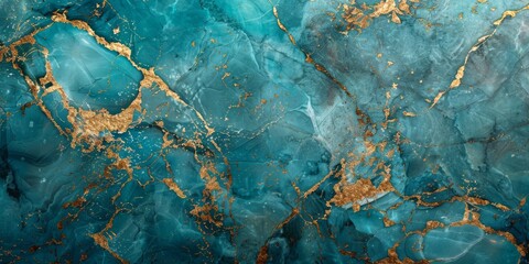 turquoise marble texture background with cracked gold details