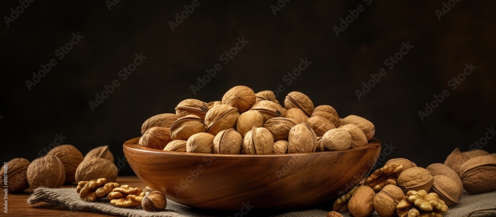 Poster A bowl containing a mixture of walnuts and peanuts with plenty of space for a copy space image