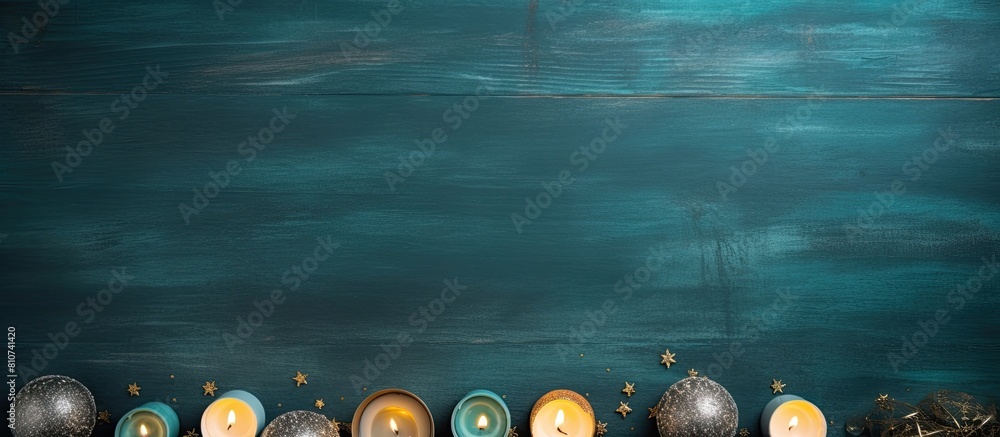 Poster high quality copy space image of a christmas flat lay background adorned with candles