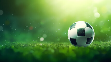 Naklejka premium Soccer ball on green background