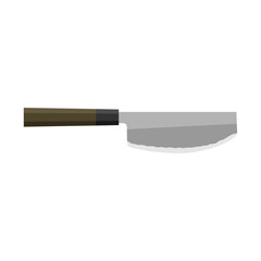 Sushikiri or sushi knife. Japanese kitchen knife flat design vector illustration isolated on white background. A traditional Japanese kitchen knife with a steel blade and wooden handle.