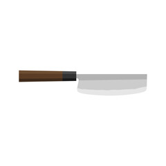 Sushikiri or sushi knife. Japanese kitchen knife flat design vector illustration isolated on white background. A traditional Japanese kitchen knife with a steel blade and wooden handle.