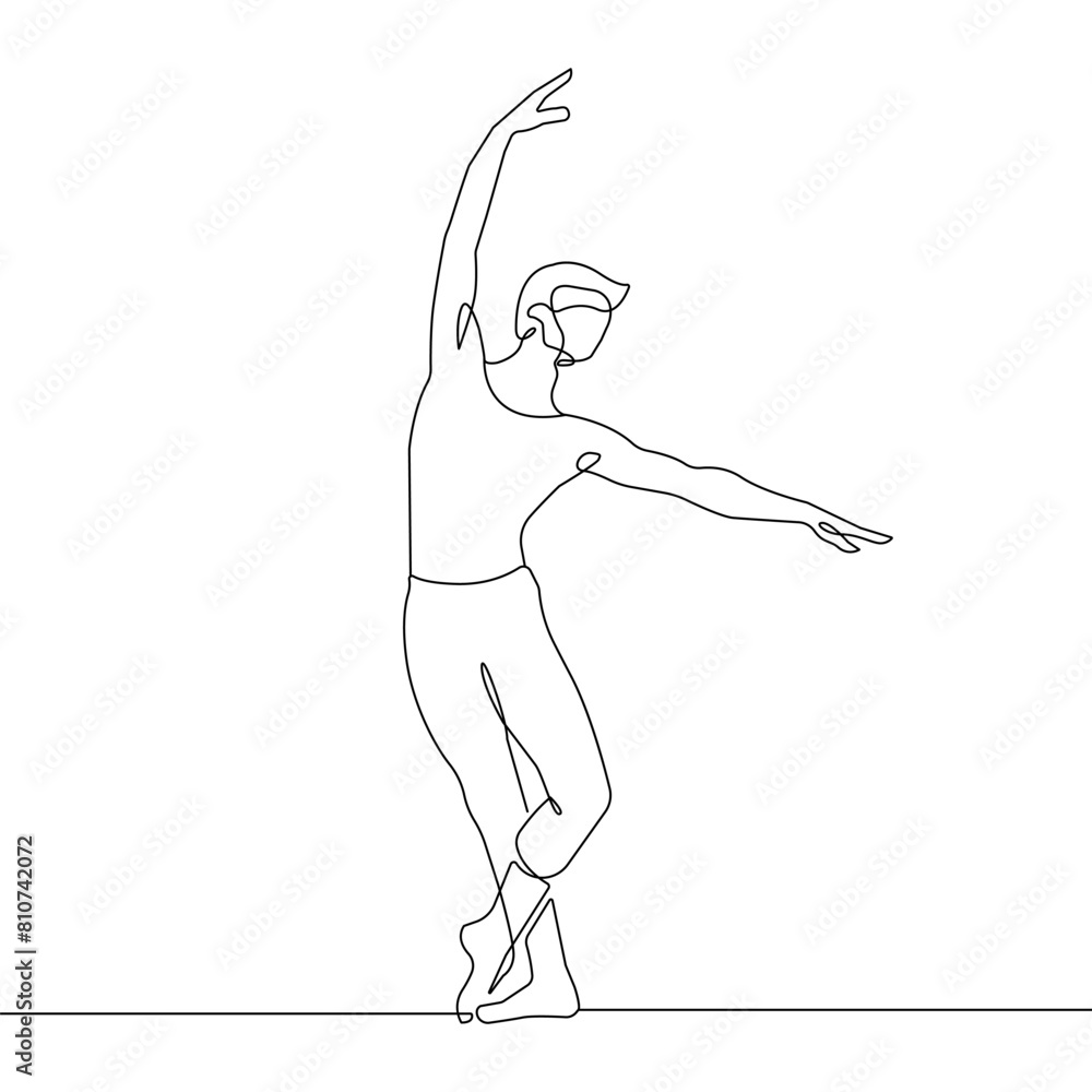 Poster man dancer silhouette continuous one line drawing. male ballet abstract minimal outline illustration